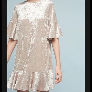 Sunday in Brooklyn Anthro silver velvet flutter ruffle dress champagne tan cream